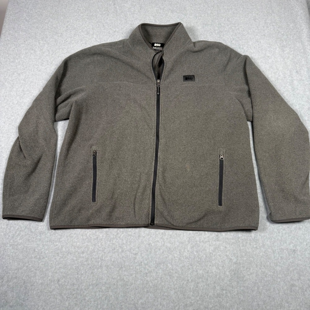REI Co-op Mens XXL Full Zip Fleece Jacket Charcoal Gray Hiking Outdoor 901437